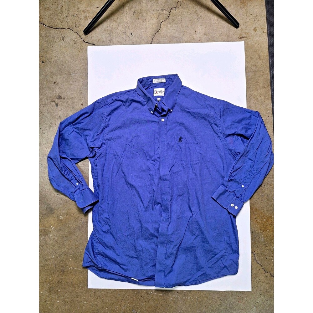 Disney Walt Disney World Mickey Logo Blue Cotton Button-Down Shirt 2XL Vintage